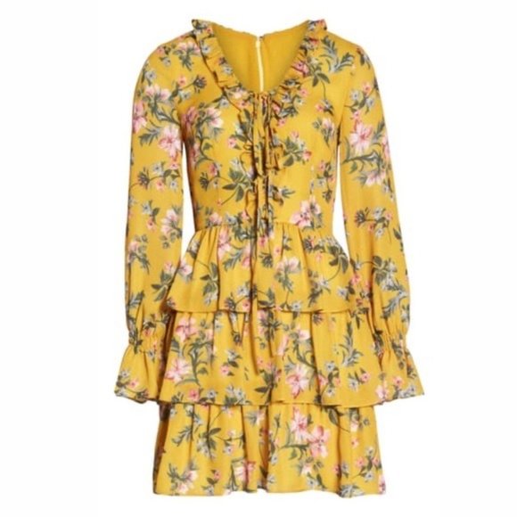 Avec Les Filles Tiered Satin Ruffle Dress, Multi Yellow Gold Size 6 Retail $158 - Picture 12 of 16